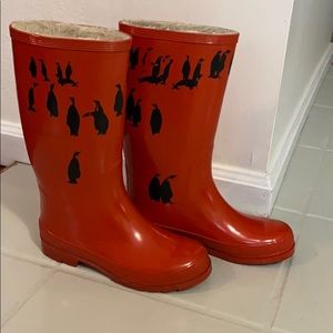 J Crew red penguin wellies